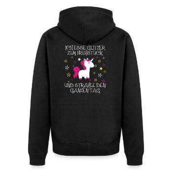 Einhorn - Glitzer zum Frühstück - Unisex Premium Bio Zip Hoodie - Schwarz - Hinten - Nico (187cm)