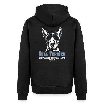 BULL TERRIER coolest people - Unisex Premium Bio Zip Hoodie - Schwarz - Hinten - Nico (187cm)