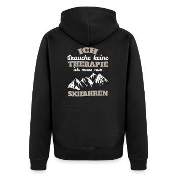 Ich brauche keine Therapie ich muss nur Skifahren - Unisex Premium Bio Zip Hoodie - Schwarz - Hinten - Nico (187cm)