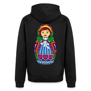 Matroschka-Puppe - Unisex Premium Bio Zip Hoodie - Schwarz - Hinten - Nico (187cm)