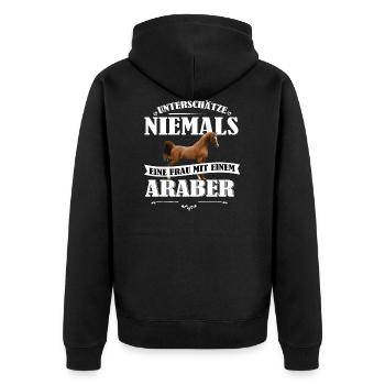 Araber Pferde Shirt-UNF - Unisex Premium Bio Zip Hoodie - Schwarz - Hinten - Nico (187cm)