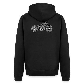 Chopper / Bobber Motorrad 09_schwarz weiß - Unisex Premium Bio Zip Hoodie - Schwarz - Hinten - Nico (187cm)