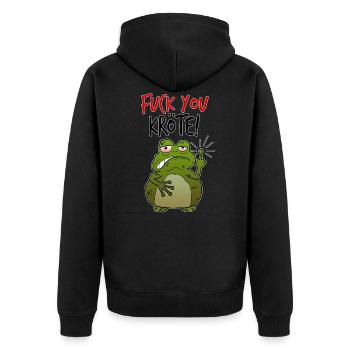 Fuck You Kröte MIttelfinger lustig Comic Geschenk - Unisex Premium Bio Zip Hoodie - Schwarz - Hinten - Nico (187cm)