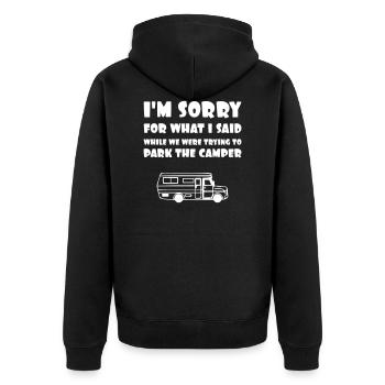 Camper saying - Unisex Premium Organic Zip Hoodie - black - Back - Nico (187cm)