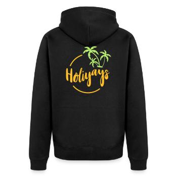 Ferien. Reise. Reise. Ferien. Ausflug. Geschenk - Unisex Premium Bio Zip Hoodie - Schwarz - Hinten - Nico (187cm)