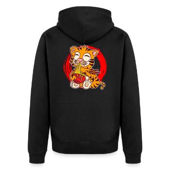 Ramen Life Motiv Tiger Motiv Shirt Ramen Noodle - Unisex Premium Bio Zip Hoodie - Schwarz - Hinten - Nico (187cm)