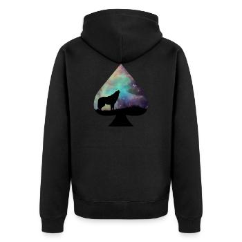 ACE OF SPADES - WOLF HOWL - Unisex Premium Bio Zip Hoodie - Schwarz - Hinten - Nico (187cm)