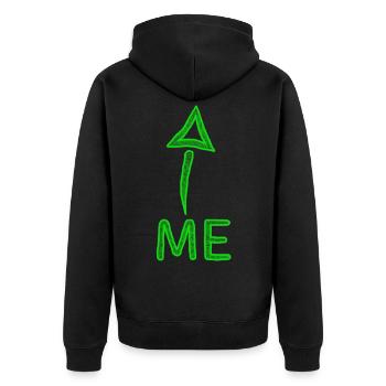 Ich mit Pfeil - Unisex Premium Bio Zip Hoodie - Schwarz - Hinten - Nico (187cm)