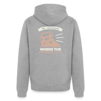 Lustiges Geländewagen Offroad Auto 4x4 Geschenk - Unisex Premium Bio Zip Hoodie - Grau meliert - Hinten - Nico (187cm)