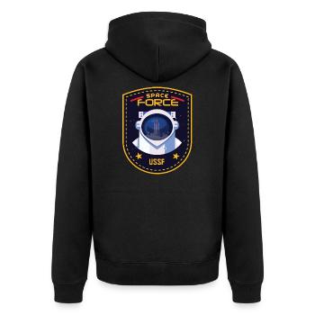 USSF: United States Space Force - Unisex Premium Organic Zip Hoodie - black - Back - Nico (187cm)