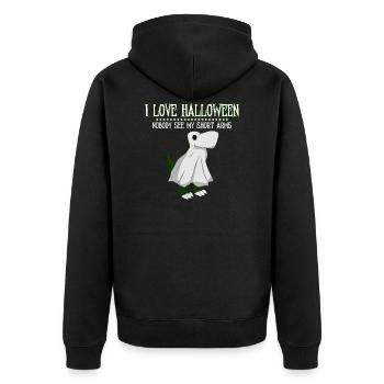 Ghost Dinosaur - Unisex Premium Bio Zip Hoodie - Schwarz - Hinten - Nico (187cm)