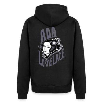 Ada Lovelace Grau - Inspirierende Mathematikerin - Unisex Premium Bio Zip Hoodie - Schwarz - Hinten - Nico (187cm)