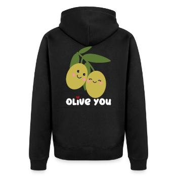 Olive You | Ich Liebe Dich | Valentinstag Herz - Unisex Premium Bio Zip Hoodie - Schwarz - Hinten - Nico (187cm)