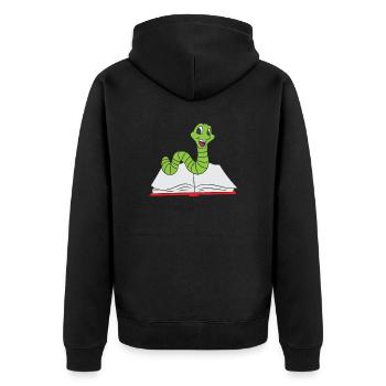 Bücherwurm krabbelt durch ein rotes Buch - Unisex Premium Bio Zip Hoodie - Schwarz - Hinten - Nico (187cm)