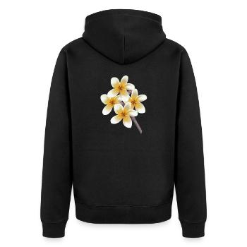 Weiß gelbe Blüten am Stiel Plumeria Tempelbaum - Unisex Premium Bio Zip Hoodie - Schwarz - Hinten - Nico (187cm)