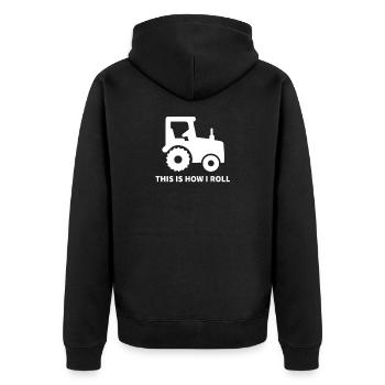 Farmer and Tractor Gift - Unisex Premium Organic Zip Hoodie - black - Back - Nico (187cm)