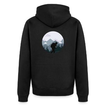 Wandern, Bergsteigen, Wanderer Silhouette - Unisex Premium Bio Zip Hoodie - Schwarz - Hinten - Nico (187cm)