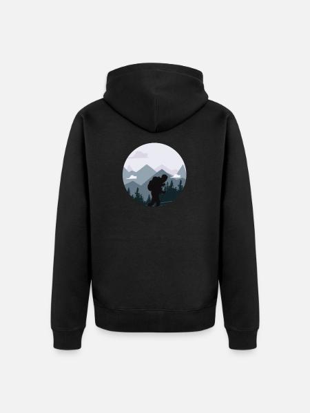 Hiking, mountaineering, hiker silhouette - Unisex Premium Organic Zip Hoodie - black