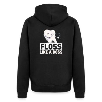 Funny Dental Assistant product Floss Like A Boss - Unisex Premium Organic Zip Hoodie - black - Back - Nico (187cm)
