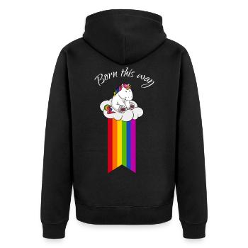 Born this way Unicorn LGBT Gay Pride Unicorn - Unisex Premium Organic Zip Hoodie - black - Back - Nico (187cm)