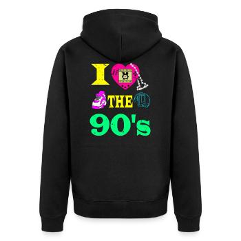 I love the 90s 90er Jahre Geschenk Geburtstag - Unisex Premium Bio Zip Hoodie - Schwarz - Hinten - Nico (187cm)