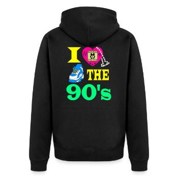 I love the 90's 90er Jahre Geschenk Geburtstag - Unisex Premium Bio Zip Hoodie - Schwarz - Hinten - Nico (187cm)