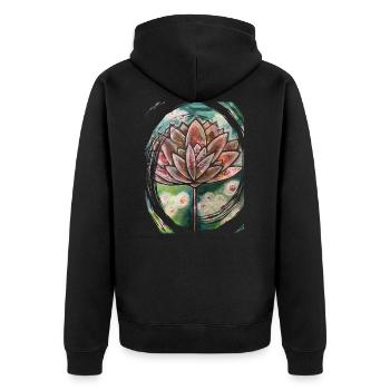 Lotus - frei nach Thich Nhat Hanh - Unisex Premium Bio Zip Hoodie - Schwarz - Hinten - Nico (187cm)