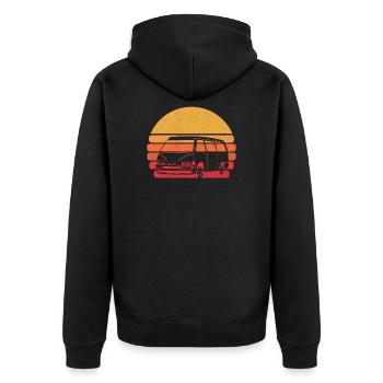 Retro Campervan Vintage Caravan Camping Van - Unisex Premium Organic Zip Hoodie - black - Back - Nico (187cm)