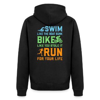 Triathlon - Course de vélo de natation - Veste à capuche bio Premium Unisexe - noir - Dos - Nico (187cm)