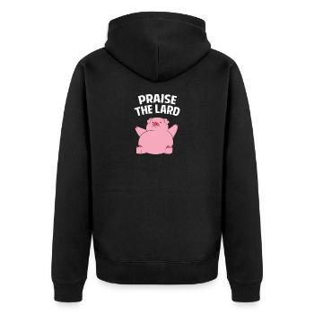 Praise the Lard - Pig / Pig - Unisex Premium Organic Zip Hoodie - black - Back - Nico (187cm)