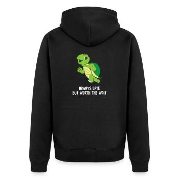Turtle - Always late but worth the wait - Unisex Premium Organic Zip Hoodie - black - Back - Nico (187cm)