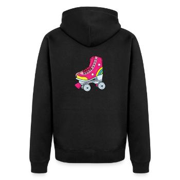 Rollschuhe - Pinker Rollschuh mit Regenbogen - Unisex Premium Bio Zip Hoodie - Schwarz - Hinten - Nico (187cm)