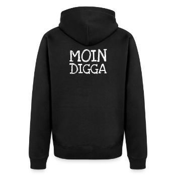 Moin Digga - Unisex Premium Bio Zip Hoodie - Schwarz - Hinten - Nico (187cm)
