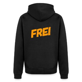 Frei - Unisex Premium Bio Zip Hoodie - Schwarz - Hinten - Nico (187cm)