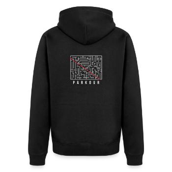 Parkour - Résoudre le labyrinthe, fil rouge, raccourci - Veste à capuche bio Premium Unisexe - noir - Dos - Nico (187cm)