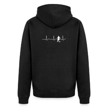 Fußball - Herzlinie / Herzschlag / Puls / EKG - Unisex Premium Bio Zip Hoodie - Schwarz - Hinten - Nico (187cm)