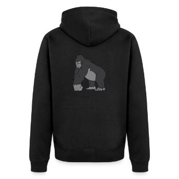 Gorilla - Kräftiger Silberrücken - Unisex Premium Bio Zip Hoodie - Schwarz - Hinten - Nico (187cm)