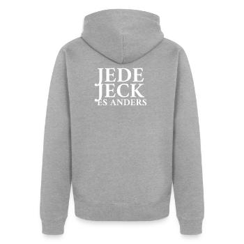 Jede Jeck Es Anders - Unisex Premium Bio Zip Hoodie - Grau meliert - Hinten - Nico (187cm)
