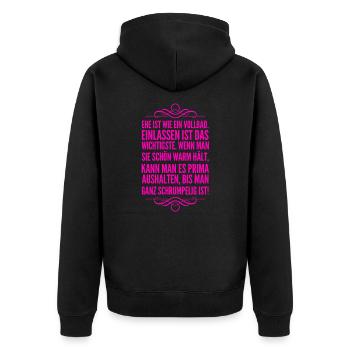 Ehe ist wie ein Vollbad - Unisex Premium Bio Zip Hoodie - Schwarz - Hinten - Nico (187cm)