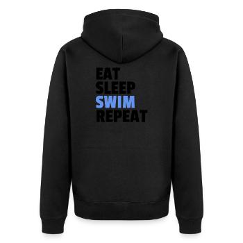 Eat Sleep Swim Repeat - Unisex Premium Bio Zip Hoodie - Schwarz - Hinten - Nico (187cm)