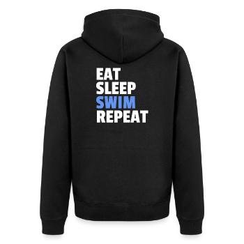 Eat Sleep Swim Repeat - Unisex Premium Bio Zip Hoodie - Schwarz - Hinten - Nico (187cm)