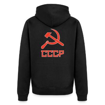 udssr Soviet hammer and sickle, Hammer und Sichel - Unisex Premium Bio Zip Hoodie - Schwarz - Hinten - Nico (187cm)