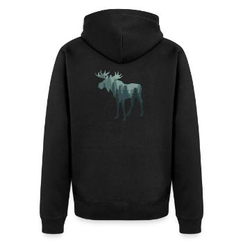 Moose - silhouette with green forest / fir trees - Unisex Premium Organic Zip Hoodie - black - Back - Nico (187cm)