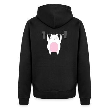 Gewichtheben - Eisbär hebt Gewichte - Unisex Premium Bio Zip Hoodie - Schwarz - Hinten - Nico (187cm)