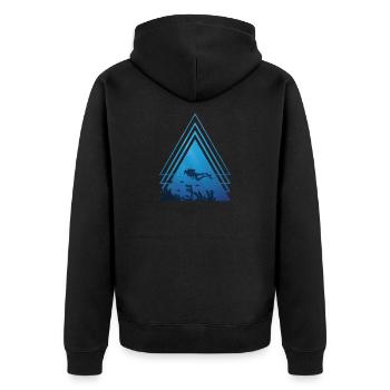 Ozean - Taucher schwimmt mit Fischen, Dreieck - Unisex Premium Bio Zip Hoodie - Schwarz - Hinten - Nico (187cm)