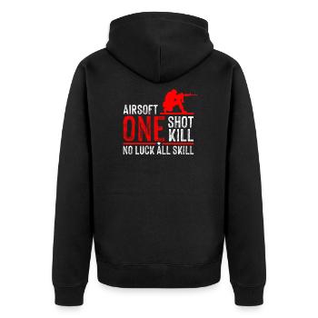 Airsoft Spieler Geschenk I Waffe Softair Team - Unisex Premium Bio Zip Hoodie - Schwarz - Hinten - Nico (187cm)