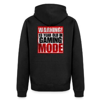Spielmodus - Unisex Premium Bio Zip Hoodie - Schwarz - Hinten - Nico (187cm)