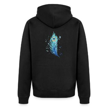 Pfau - blaue Pfauenfeder aquarell - Unisex Premium Bio Zip Hoodie - Schwarz - Hinten - Nico (187cm)