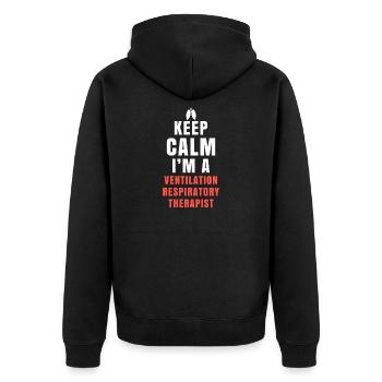 Atmungstherapeut Intensivpflege Geschenk - Unisex Premium Bio Zip Hoodie - Schwarz - Hinten - Nico (187cm)