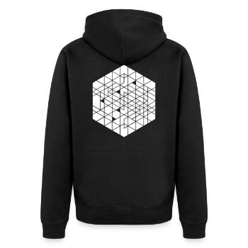 Quantum Runes Futhark 0 © Font Sign - Unisex Premium Bio Zip Hoodie - Schwarz - Hinten - Nico (187cm)